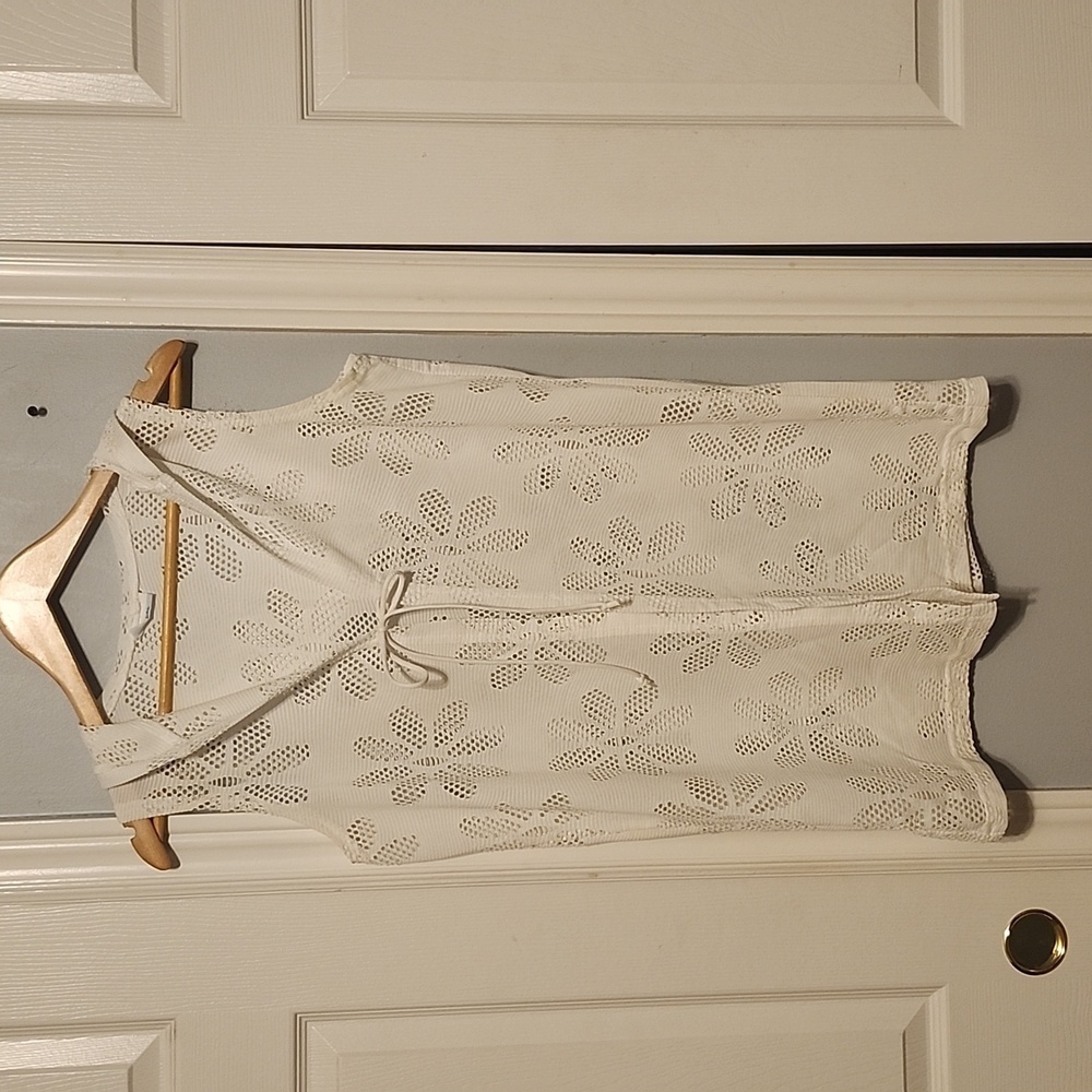 White bathing suit cover with hood